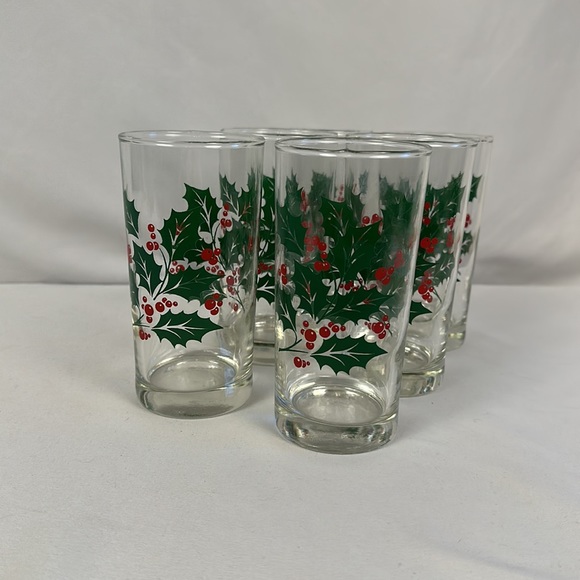 VINTAGE Bartlett Collins/Tumblers Set Of 6 Holly  Glasses - Picture 6 of 16